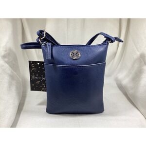Mimi & Jul crossbody bag navy blue faux leather small sling purse